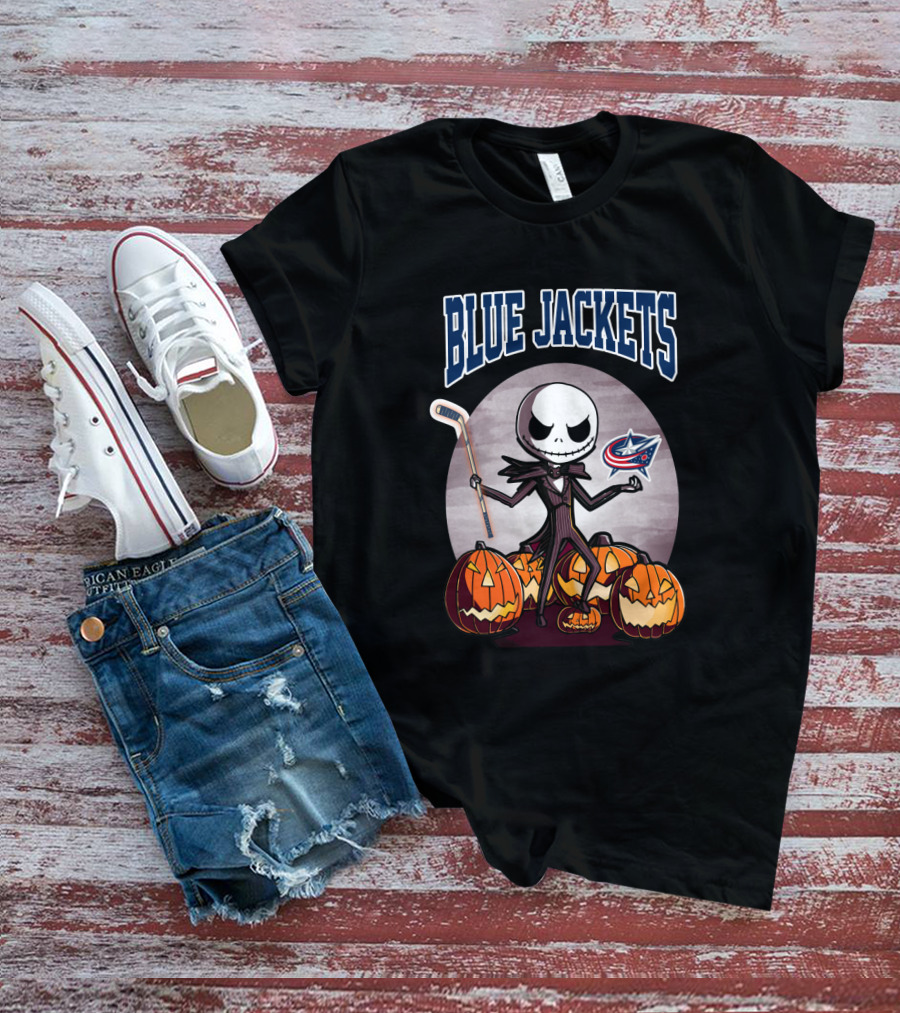 Columbus Blue Jackets Jack Skellington Halloween NHL Pumpkins T-Shirt