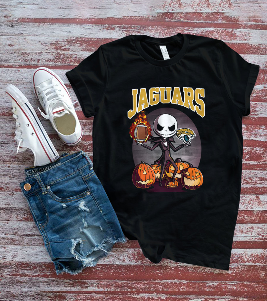 Jaguars Halloween Jack Skellington Pumpkin Football T-Shirt