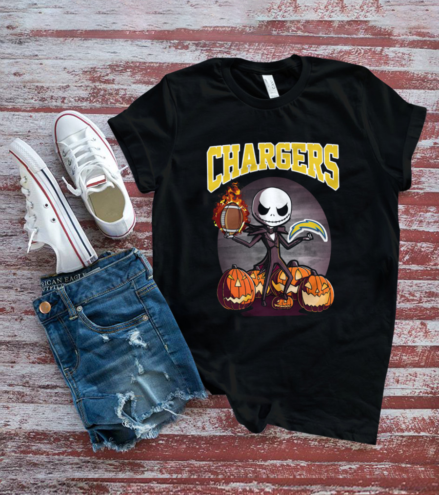 Chargers Halloween Jack Skeleton Football Pumpkins T-Shirt