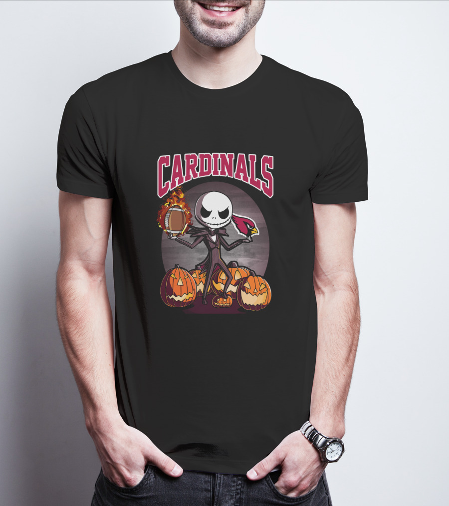 Jack Skellington Cardinals Halloween Arizona Pumpkin Football T-Shirt