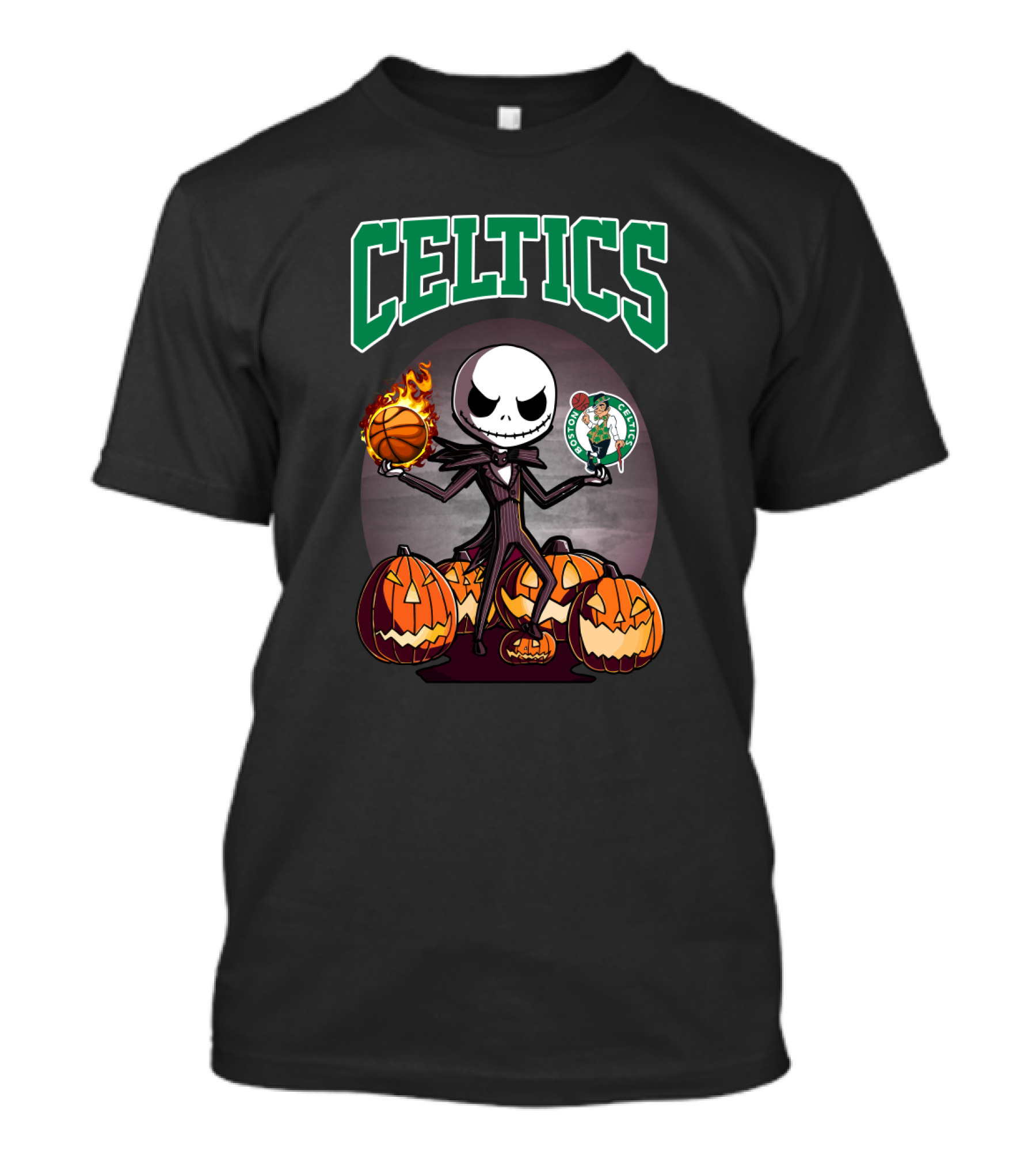 Celtics Halloween Jack Skellington Boston Basketball Pumpkins T-Shirt