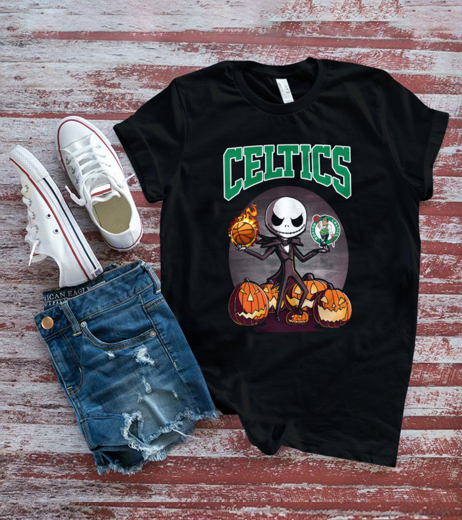 Celtics Halloween Jack Skellington Boston Basketball Pumpkins T-Shirt