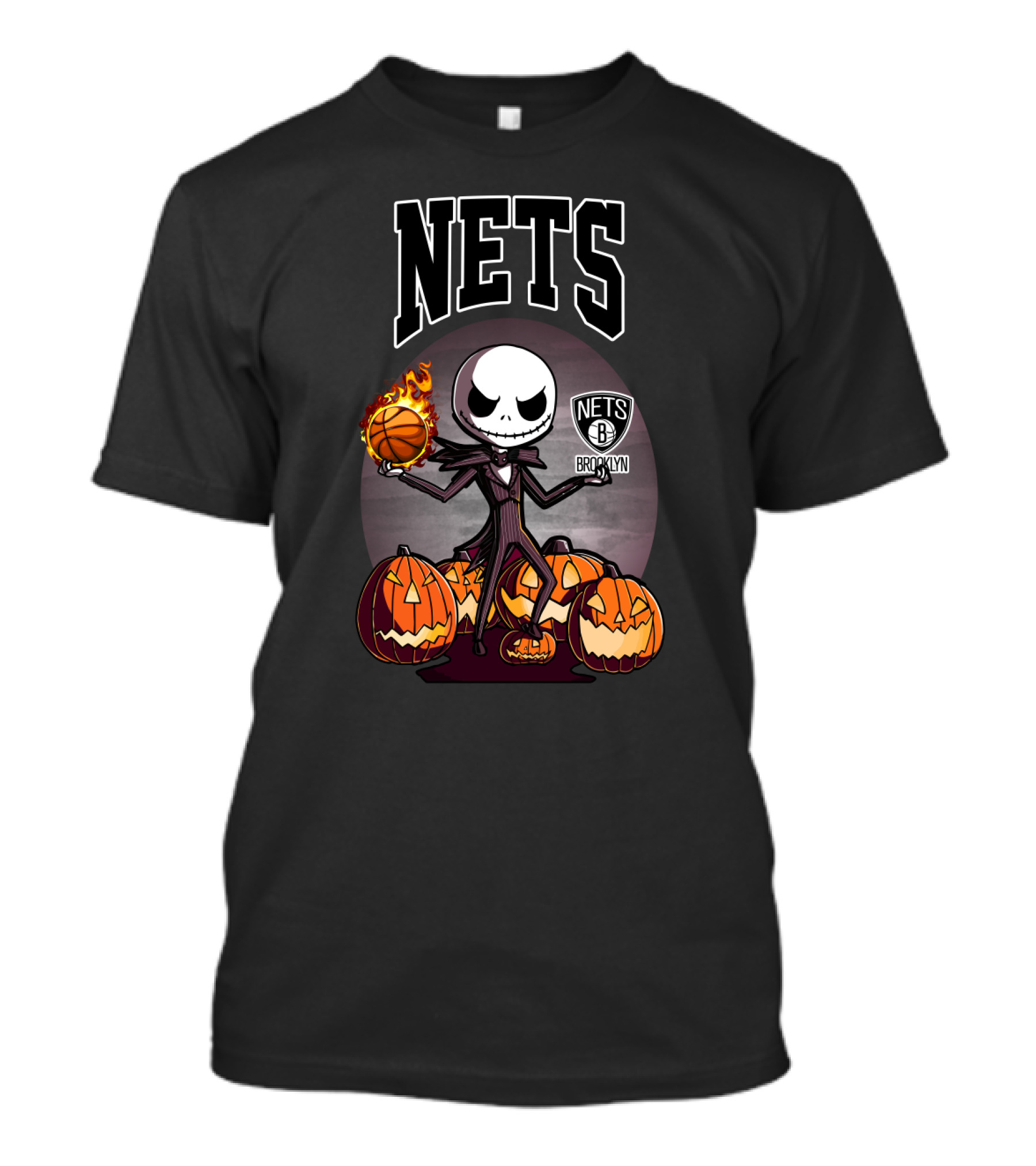 Jack Skellington Brooklyn Nets Halloween Pumpkins Basketball T-Shirt