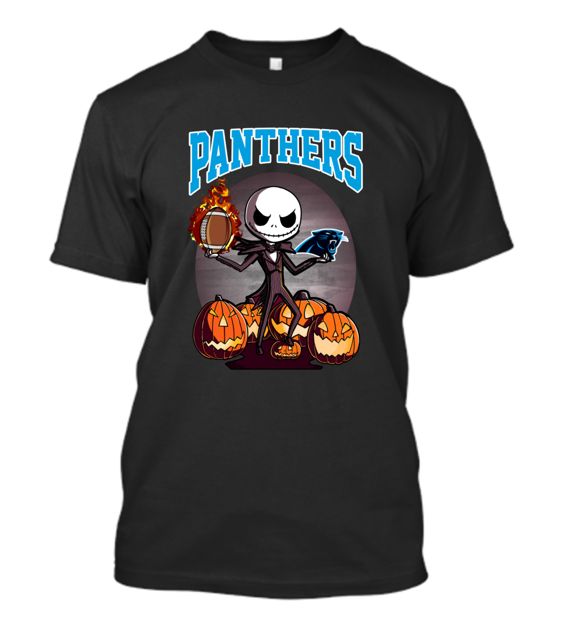 Panthers Halloween Jack Skellington Carolina Football Pumpkins T-Shirt