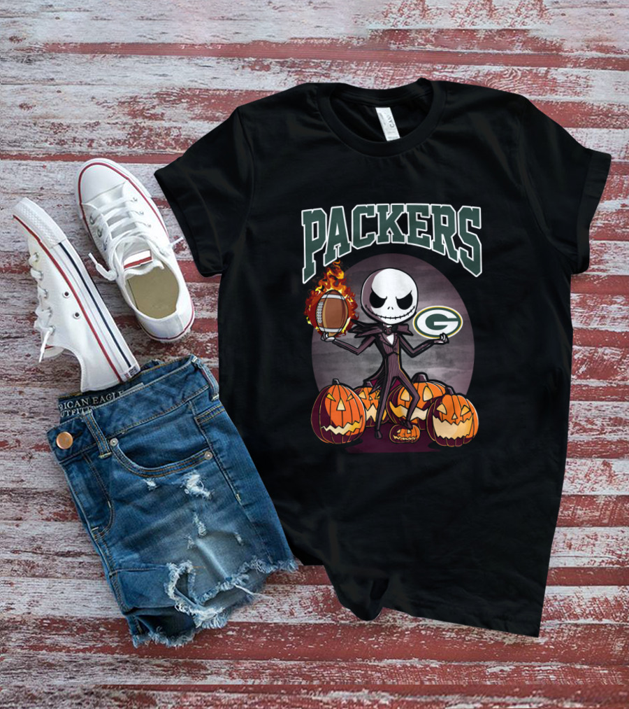 Packers Halloween Jack Skellington Green Bay Football Pumpkins T-Shirt