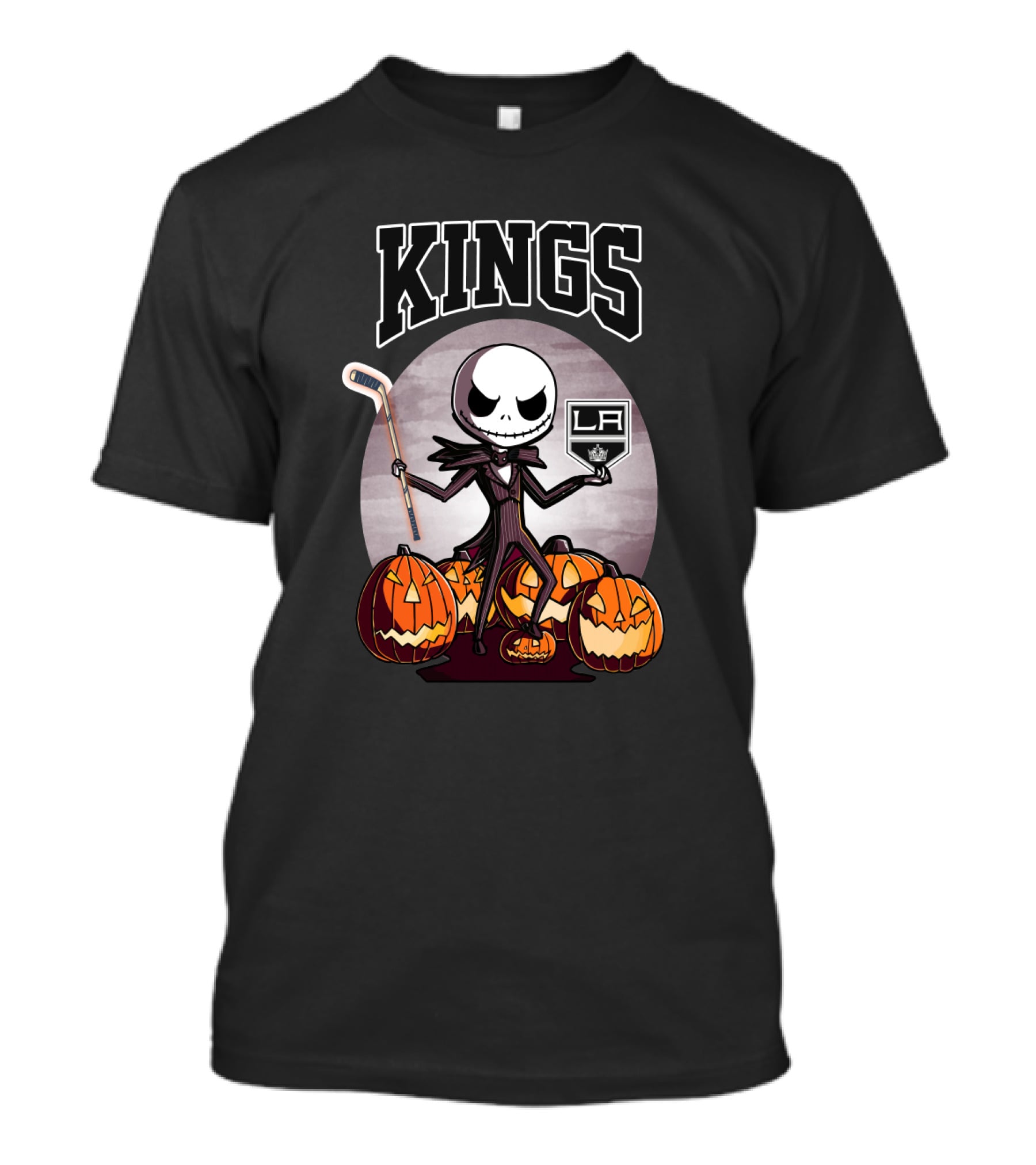 Jack Skellington Los Angeles Kings Hockey Halloween Pumpkins T-Shirt