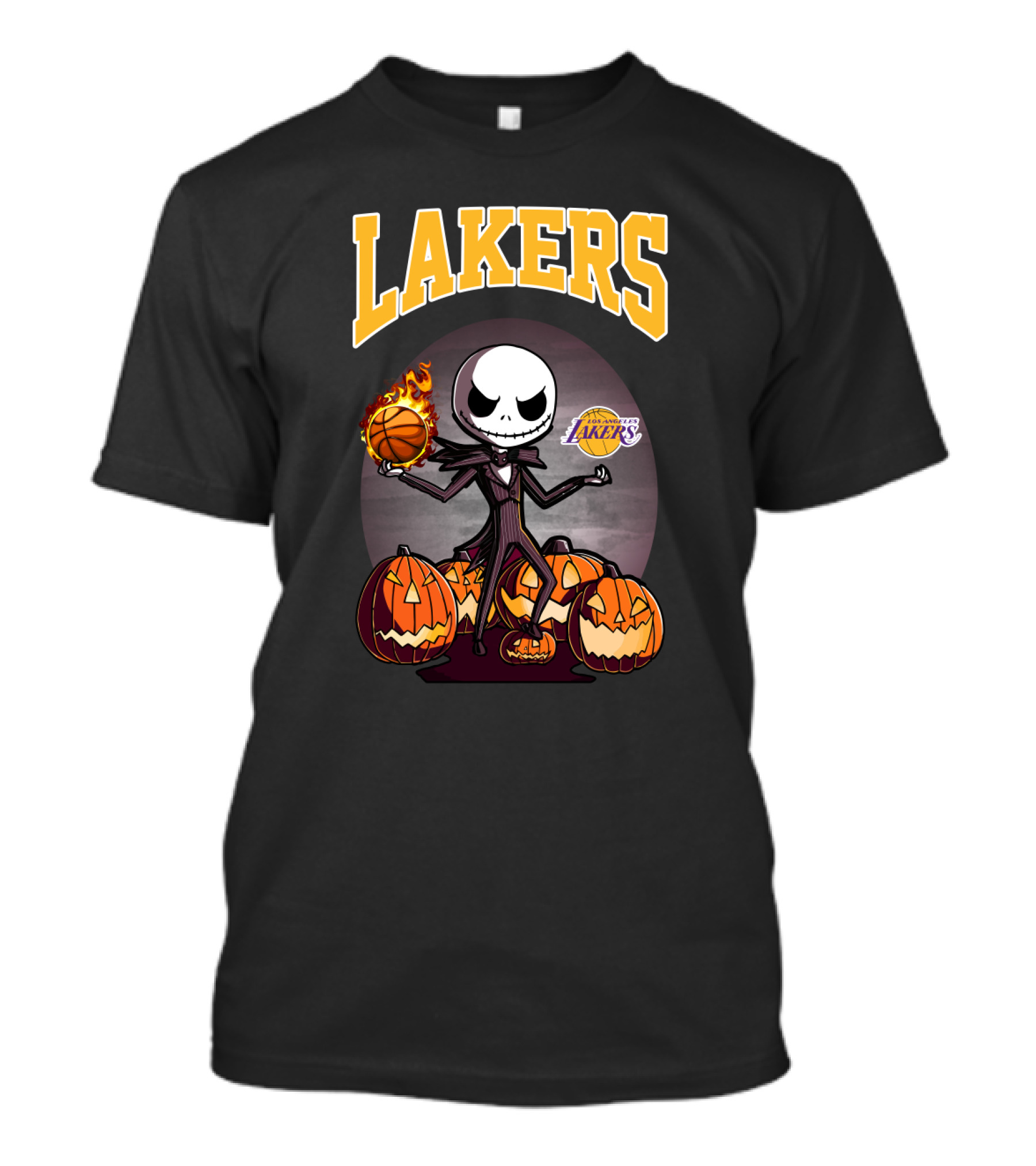 Lakers Jack Skellington Halloween Basketball With Pumpkins And Los Angeles Lakers T-Shirt