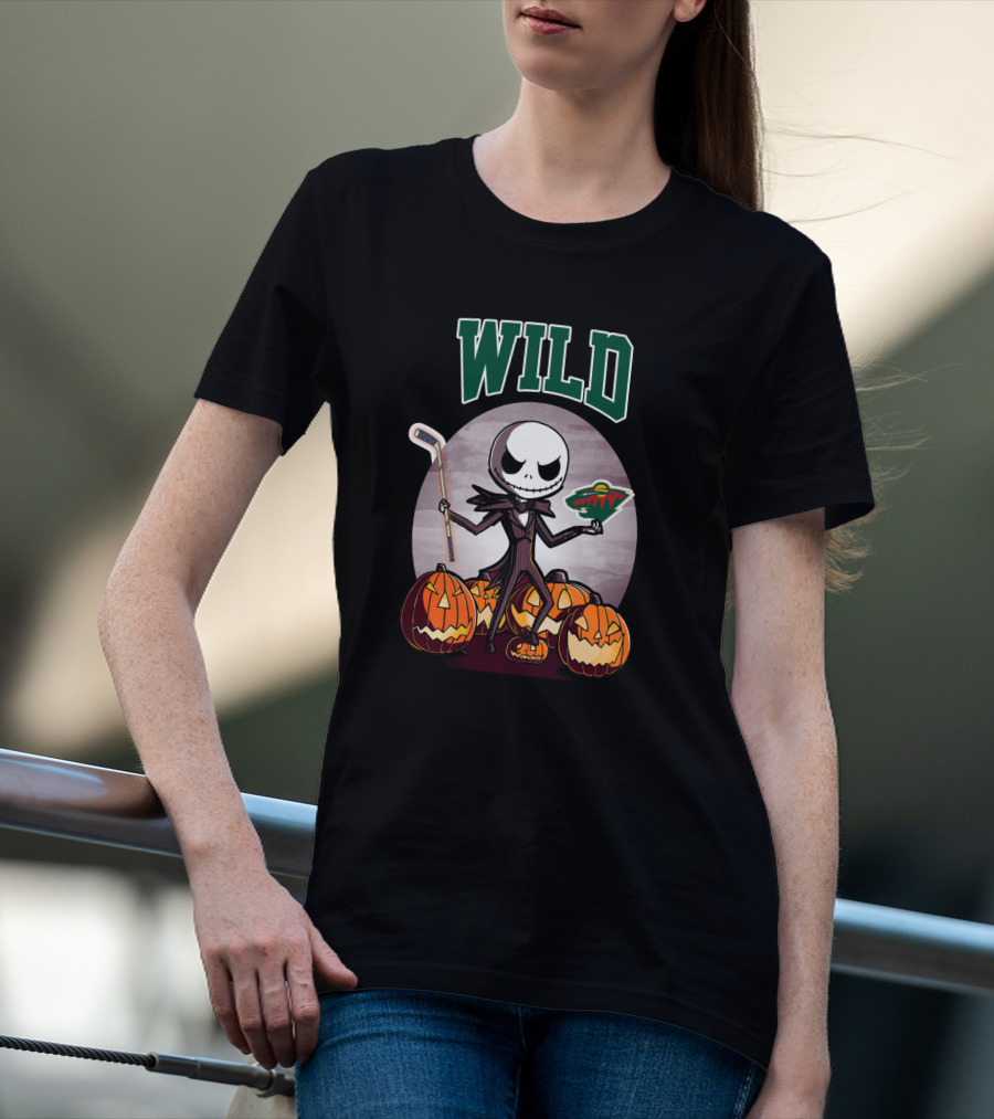 Jack Skellington Halloween Minnesota Wild Hockey Pumpkins T-Shirt