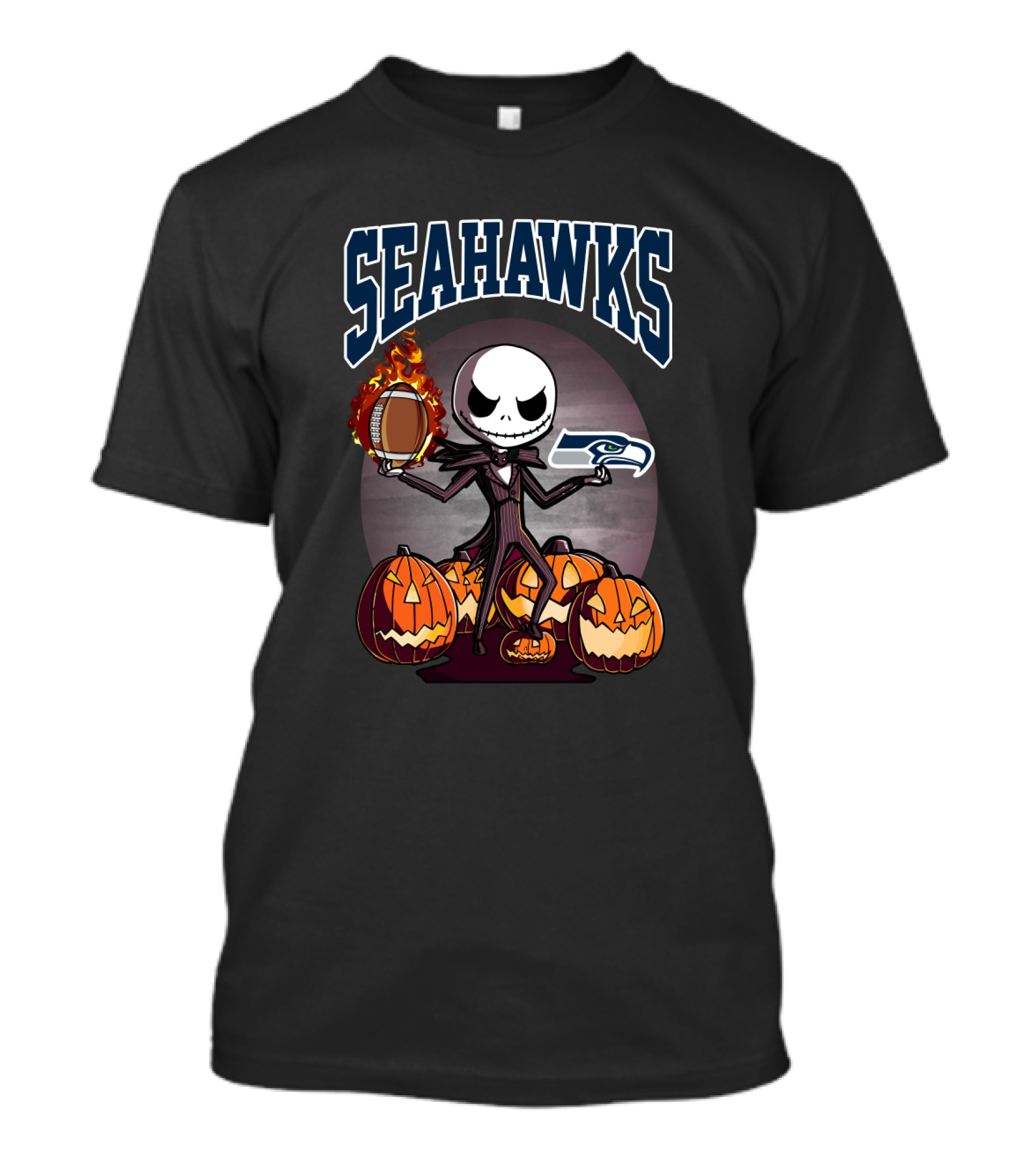 Seahawks Halloween Jack Skellington Football Pumpkins T-Shirt