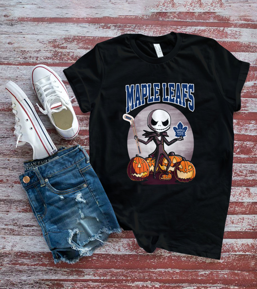 Maple Leafs Jack Skellington Halloween Toronto Hockey Pumpkins T-Shirt