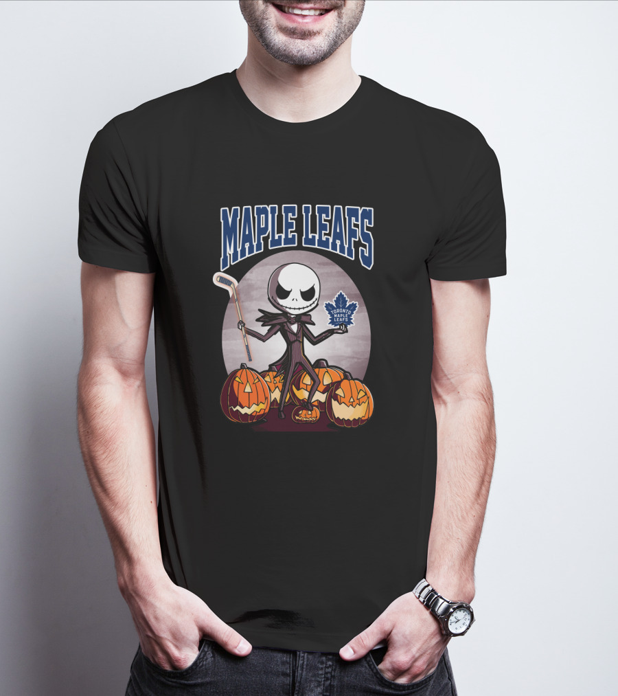 Maple Leafs Jack Skellington Halloween Toronto Hockey Pumpkins T-Shirt
