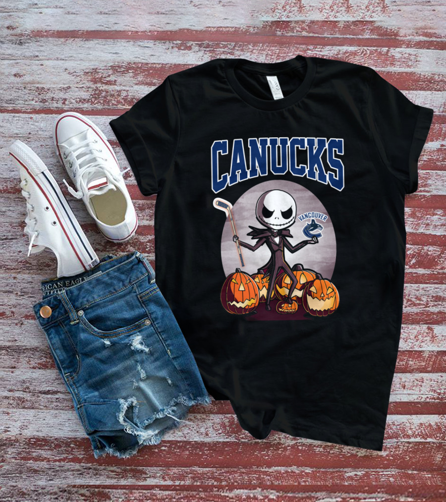 Canucks Jack Skellington Halloween Vancouver Hockey Pumpkins T-Shirt