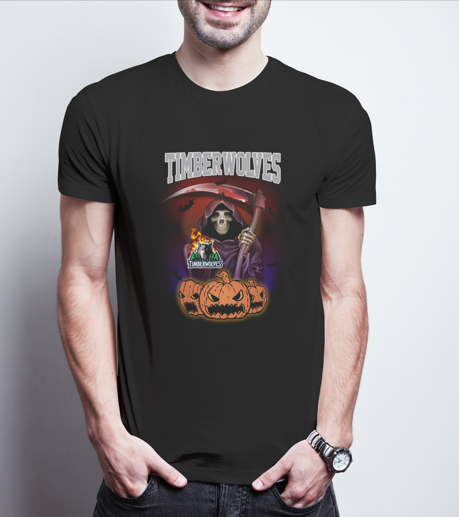 Timberwolves Grim Reaper Halloween Pumpkins Scythe T-Shirt