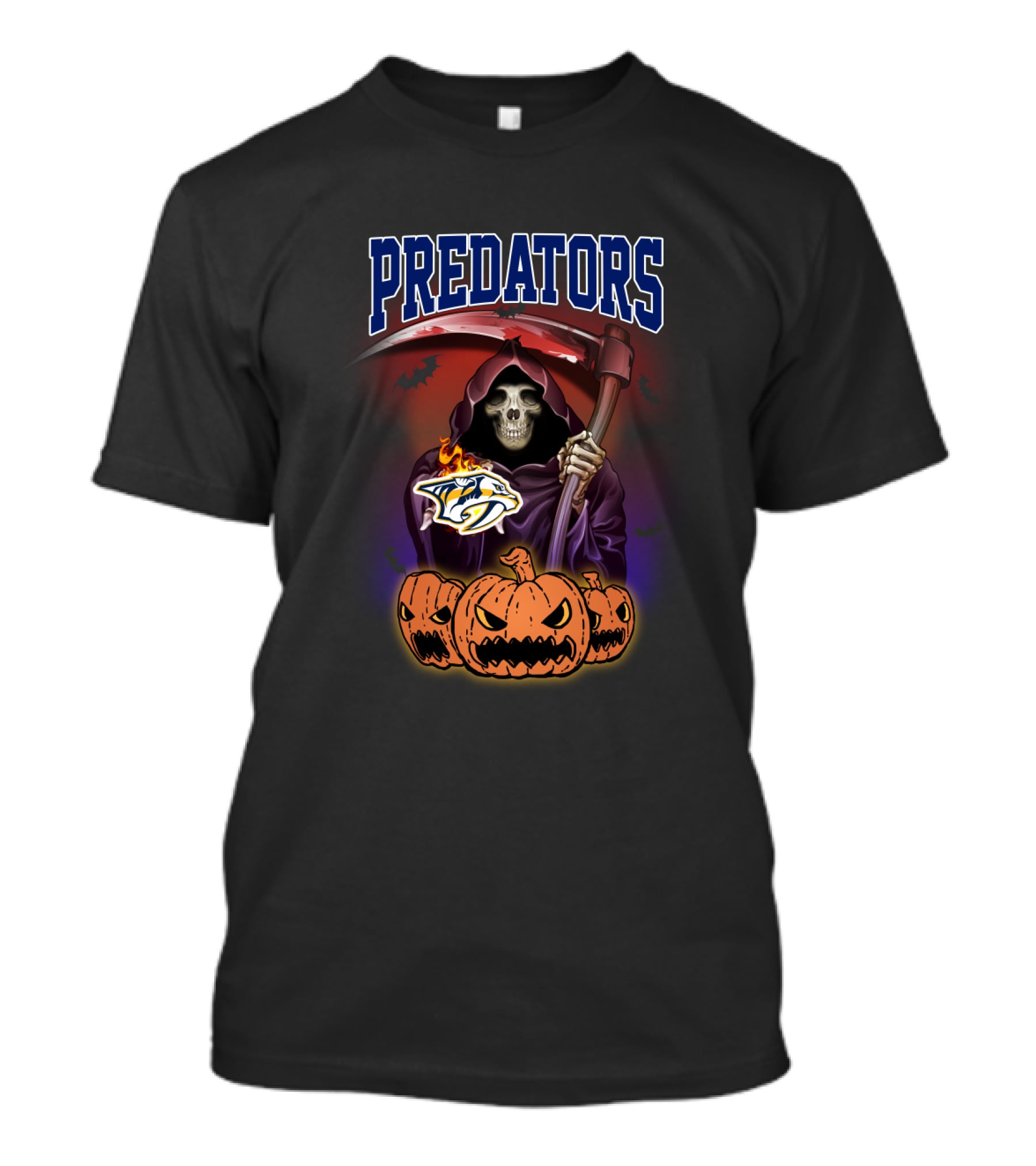 Nashville Predators Grim Reaper With Pumpkins Halloween T-Shirt