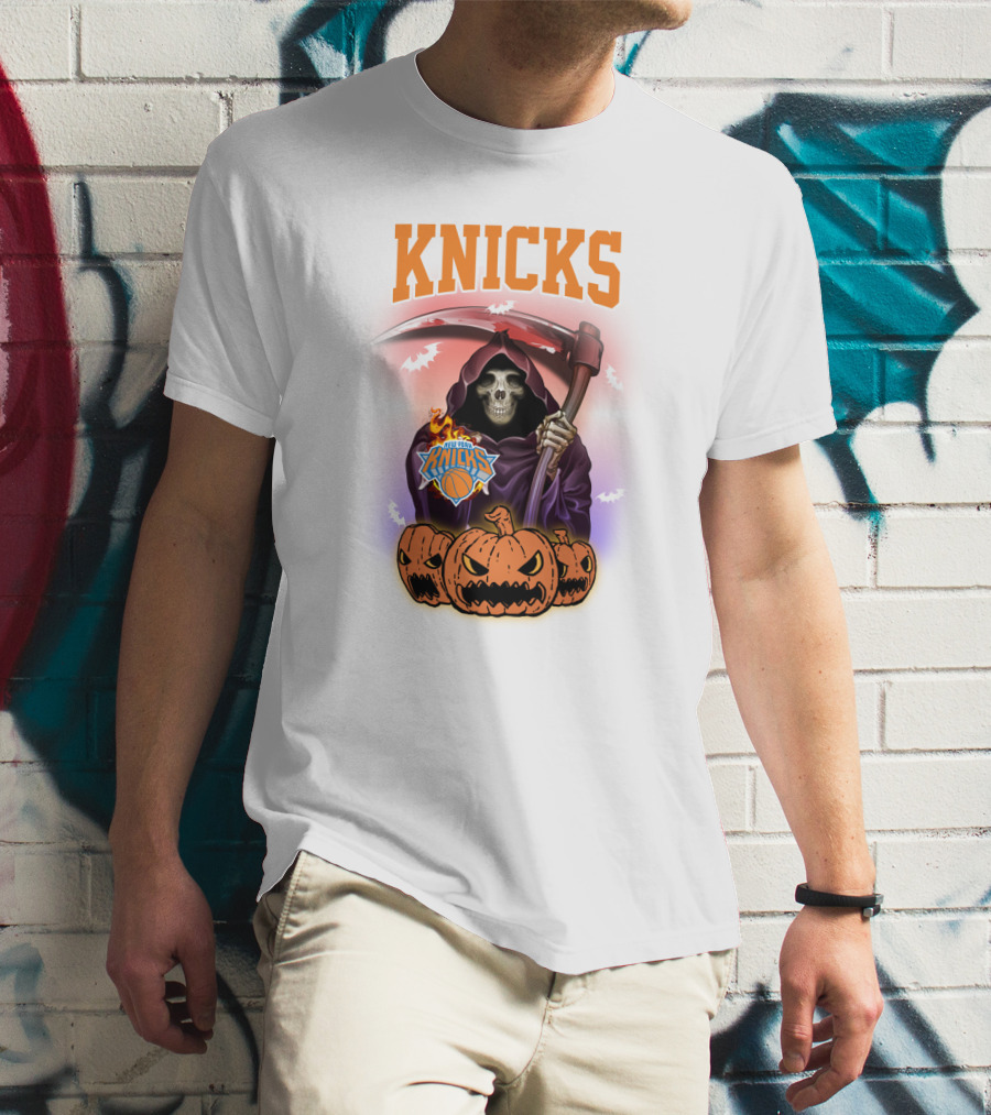 Knicks Grim Reaper Halloween Pumpkins New York Basketball T-Shirt