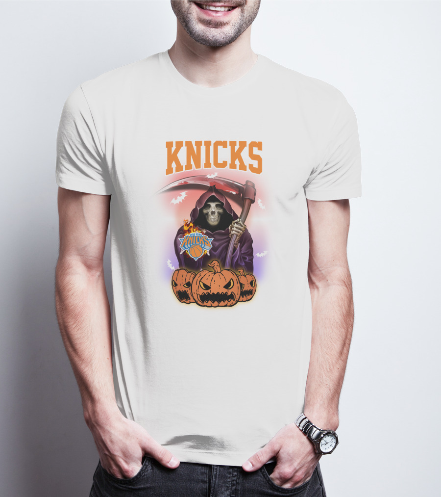 Knicks Grim Reaper Halloween Pumpkins New York Basketball T-Shirt