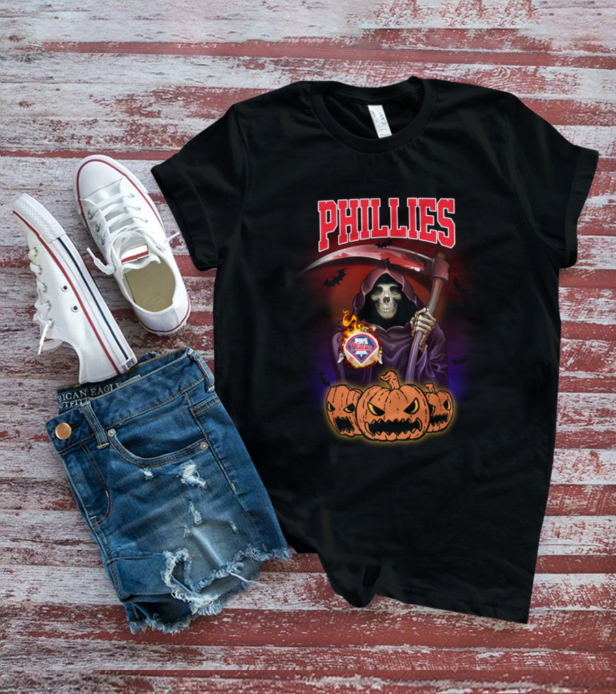 Phillies Reaper With Scythe And Pumpkins Halloween T-Shirt