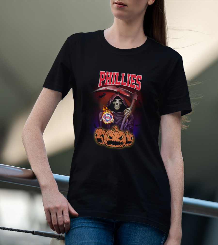 Phillies Reaper With Scythe And Pumpkins Halloween T-Shirt