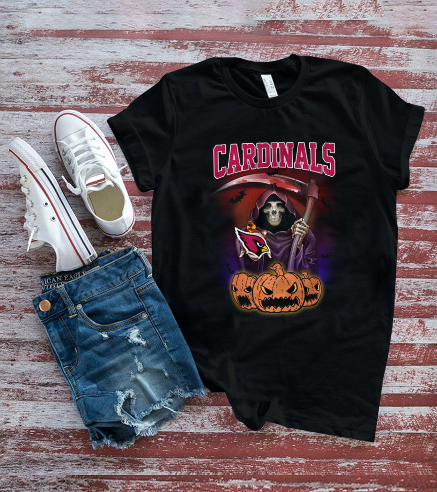 Arizona Cardinals Grim Reaper With Pumpkins And Scythe T-Shirt