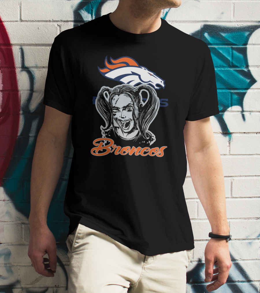 Harley Quinn Broncos Fans Denver Broncos Logo Combination T-Shirt