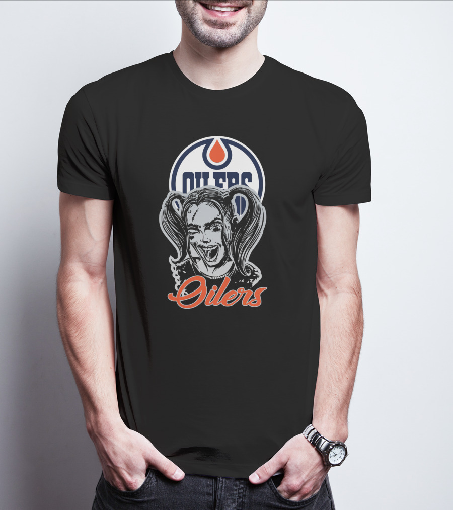 Oilers Fans With Harley Quinn Face And Edmonton Oilers T-Shirt