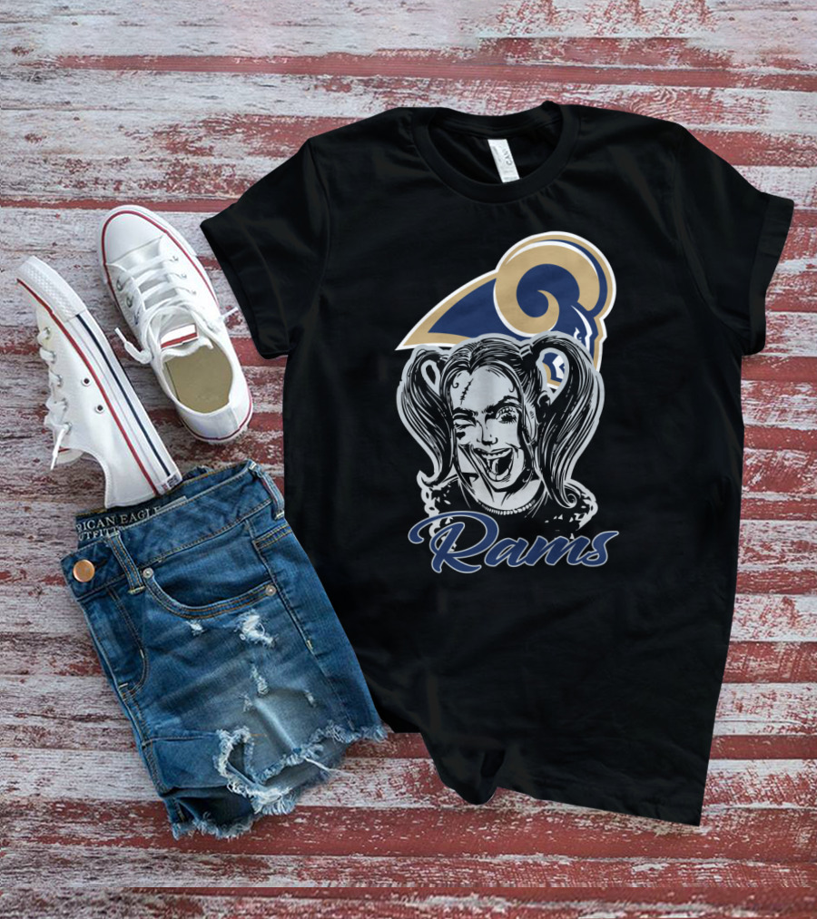 Harley Quinn With Los Angeles Rams Logo Rams Fans T-Shirt