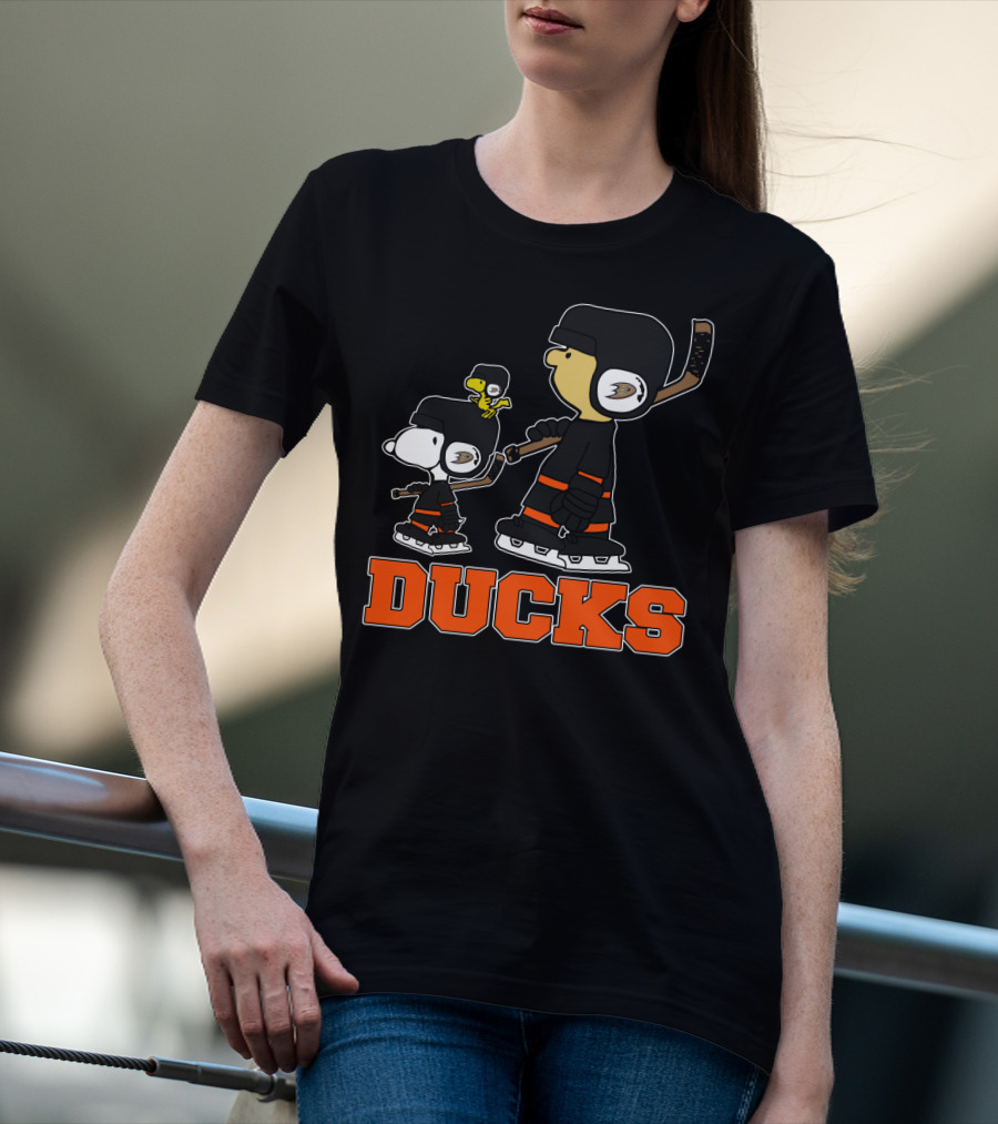 Snoopy Woodstock And Anaheim Ducks Hockey Team Fans T-Shirt