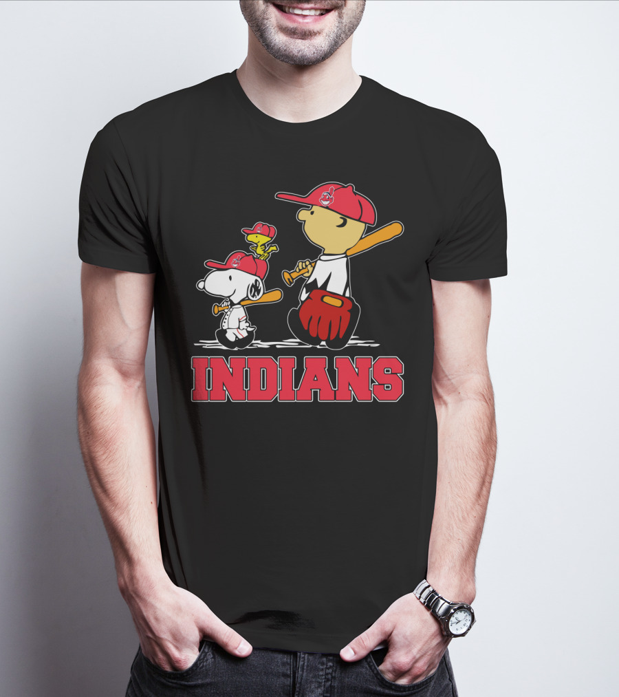 Snoopy Woodstock Cleveland Indians Baseball Fans T-Shirt