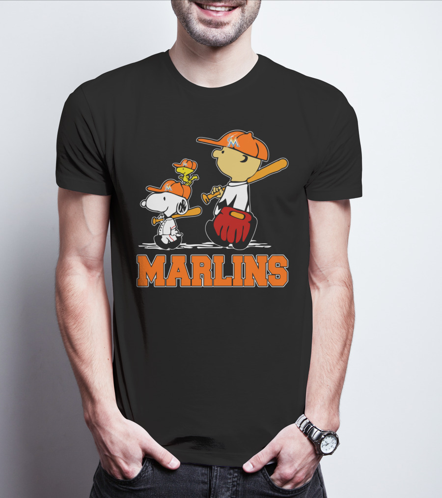 Marlins Snoopy Woodstock And Charlie Brown Baseball Fans T-Shirt