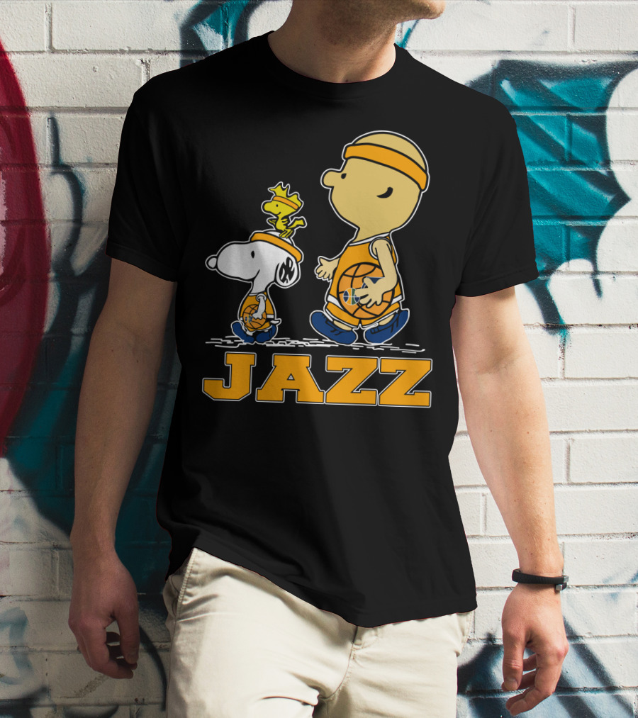 Snoopy And Woodstock With Basketball For Utah Jazz Fans T-Shirt