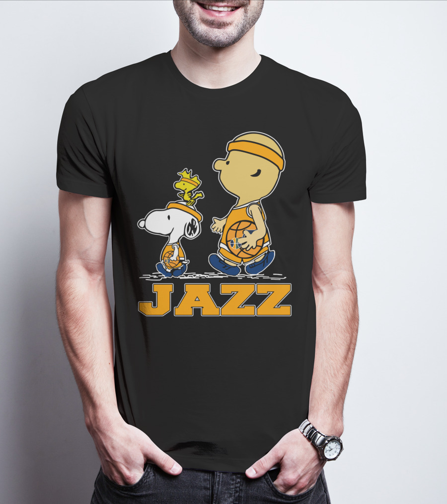 Snoopy And Woodstock With Basketball For Utah Jazz Fans T-Shirt