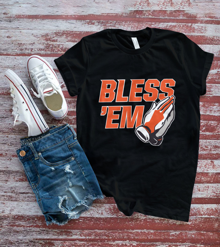 BLESS 'EM Praying Hands In Bold Orange And Black T-Shirt