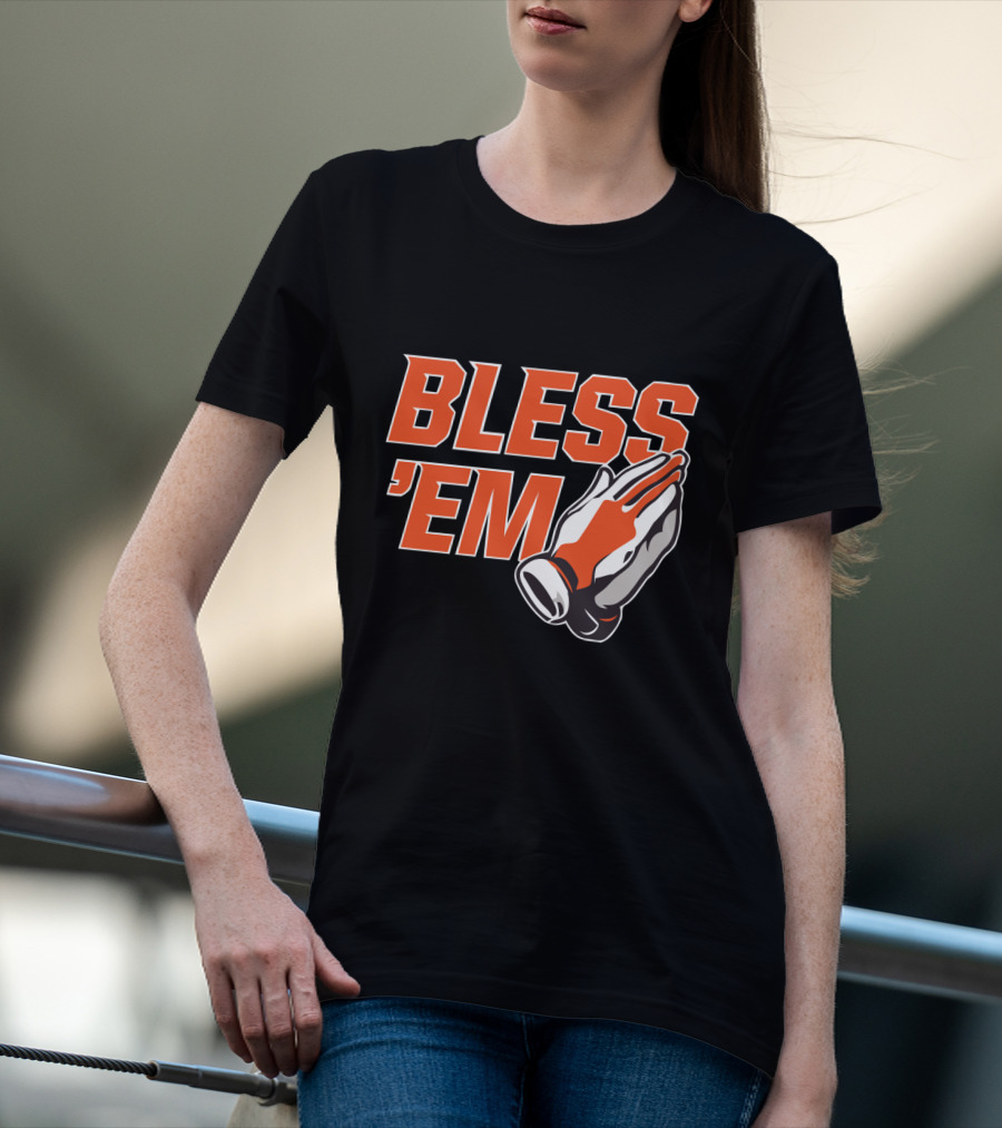 BLESS 'EM Praying Hands In Bold Orange And Black T-Shirt