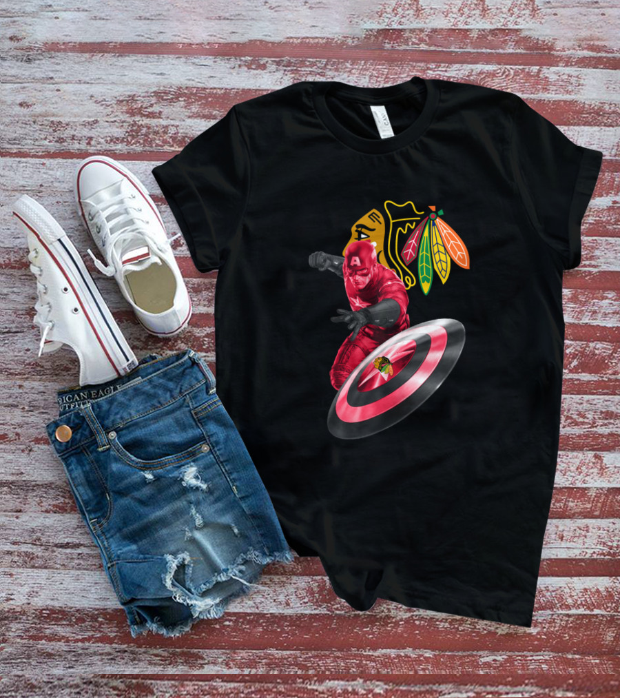 Captain America Chicago Blackhawks Crossover With Shield And Iconic T-Shirt