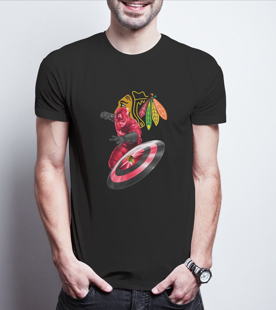 Captain America Chicago Blackhawks Crossover With Shield And Iconic T-Shirt