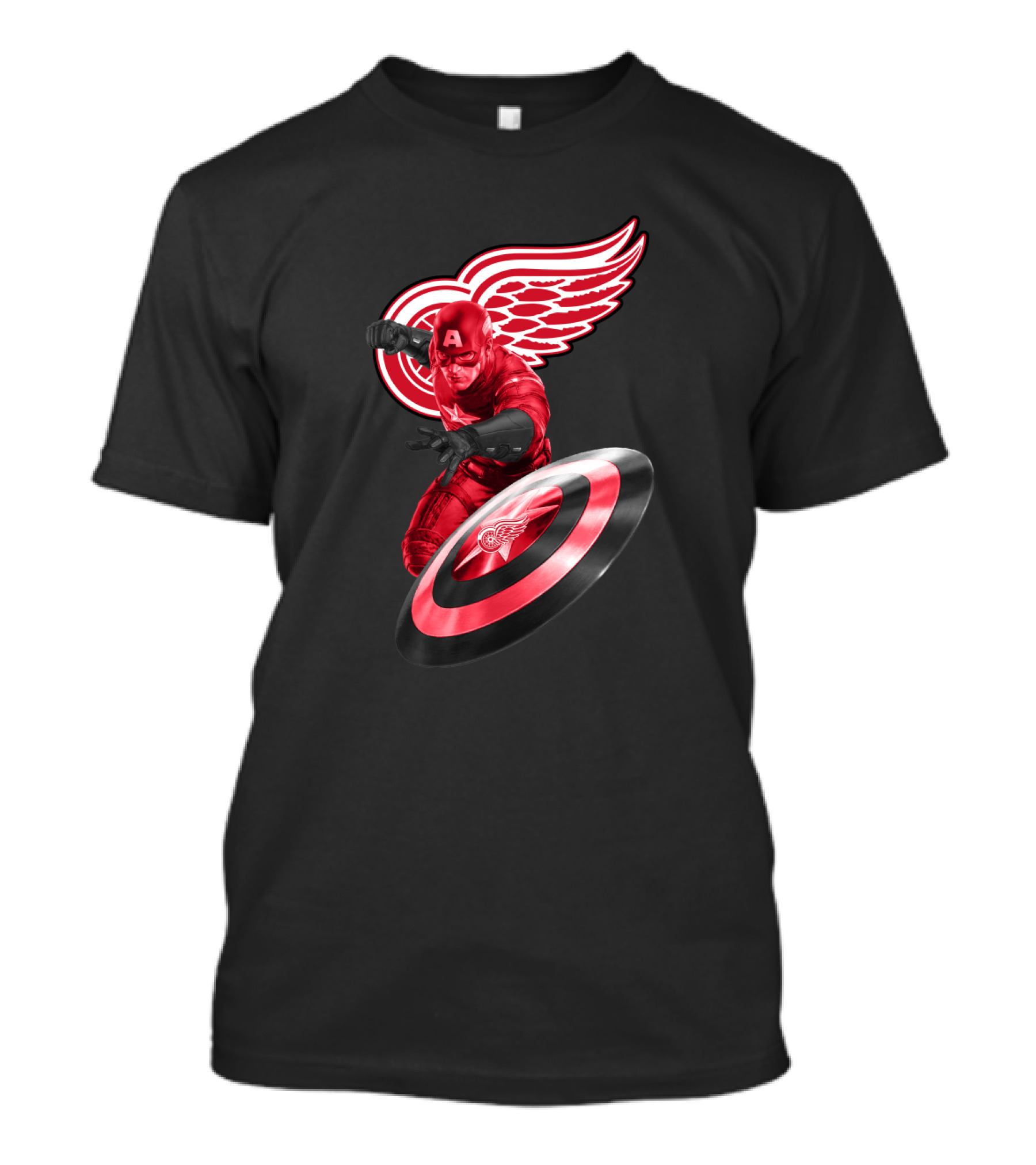 Detroit Red Wings Featuring Marvel's Captain America In Iconic Shield Pose T-Shirt