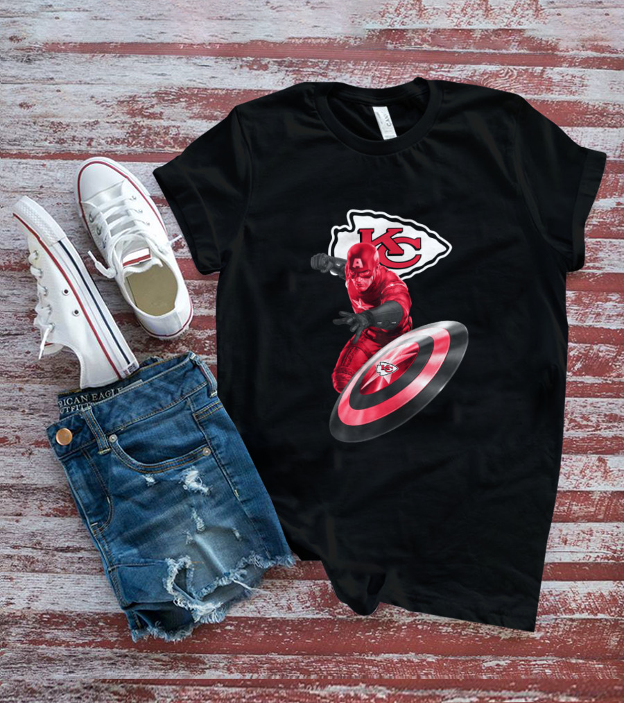 Kansas City Chiefs Captain America Crossover With Logo And Shield T-Shirt