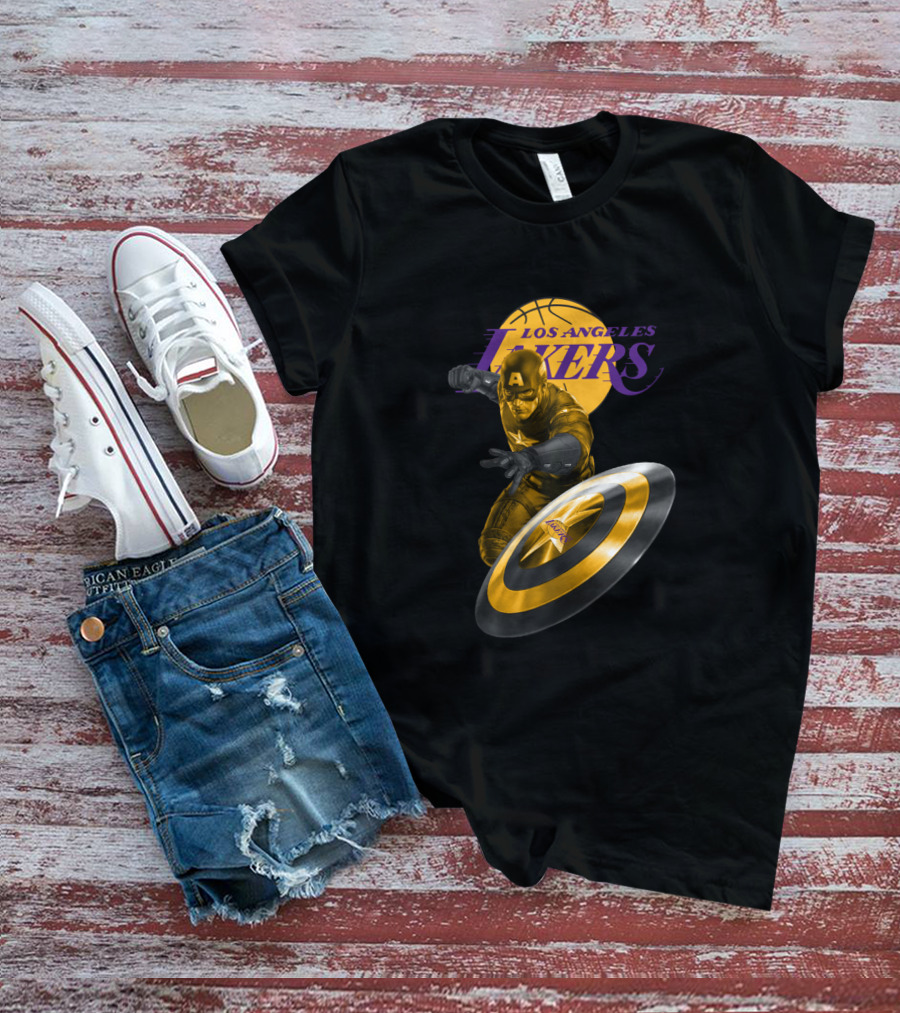 Los Angeles Lakers Captain America Shield Crossover T-Shirt