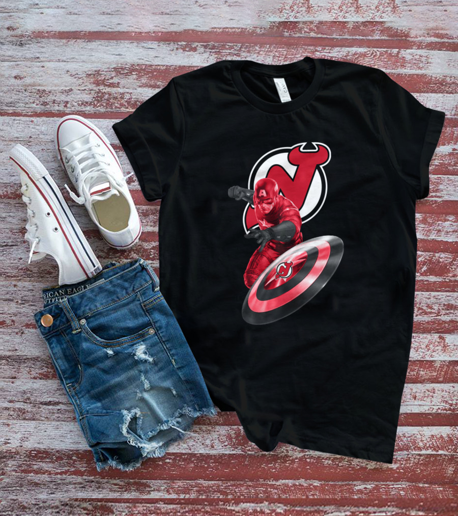 New Jersey Devils With Captain America Shield And Logo Integration T-Shirt