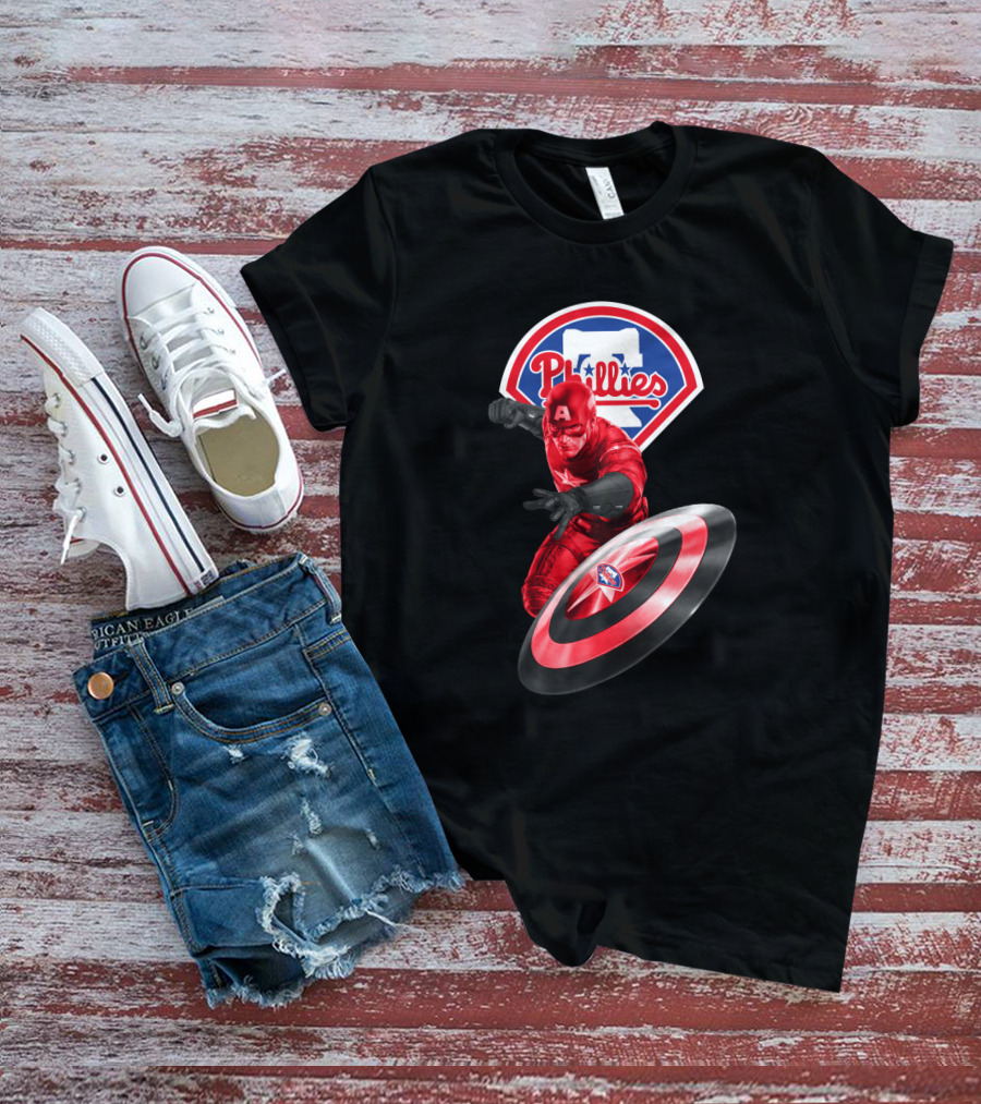 Philadelphia Phillies Marvel Collaboration Featuring Captain America Icon And Shield T-Shirt