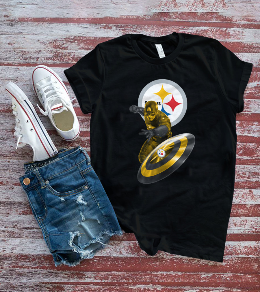 Pittsburgh Steelers Captain America Shield Iconic Mashup T-Shirt