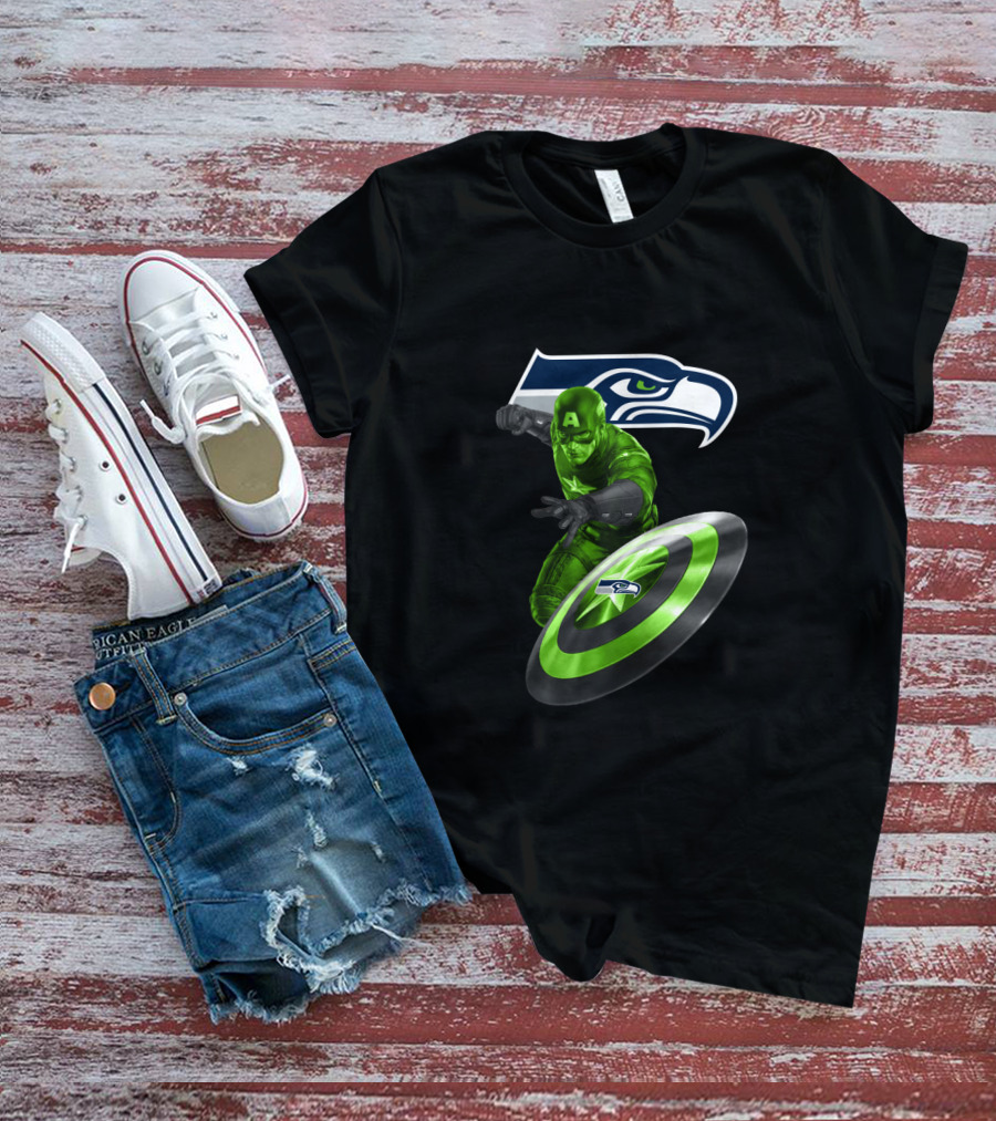 Seattle Seahawks Captain America Shield Crossover T-Shirt