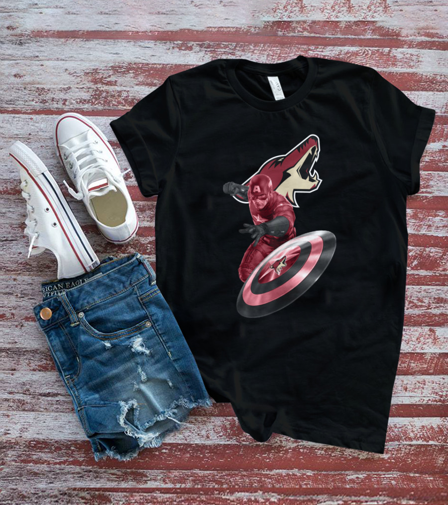 Arizona Coyotes Logo With Captain America Shield T-Shirt