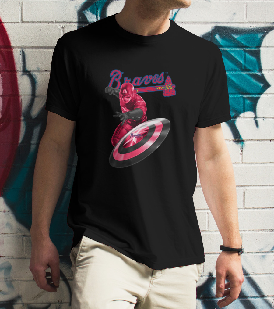 Braves Captain America Crossover Fan Art With Atlanta Team Colors And Shield T-Shirt