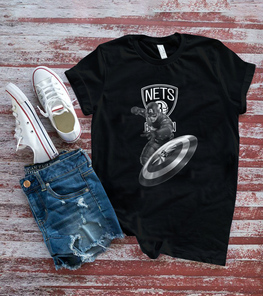 Brooklyn Nets Captain America Shield Crossover Fan Mashup T-Shirt