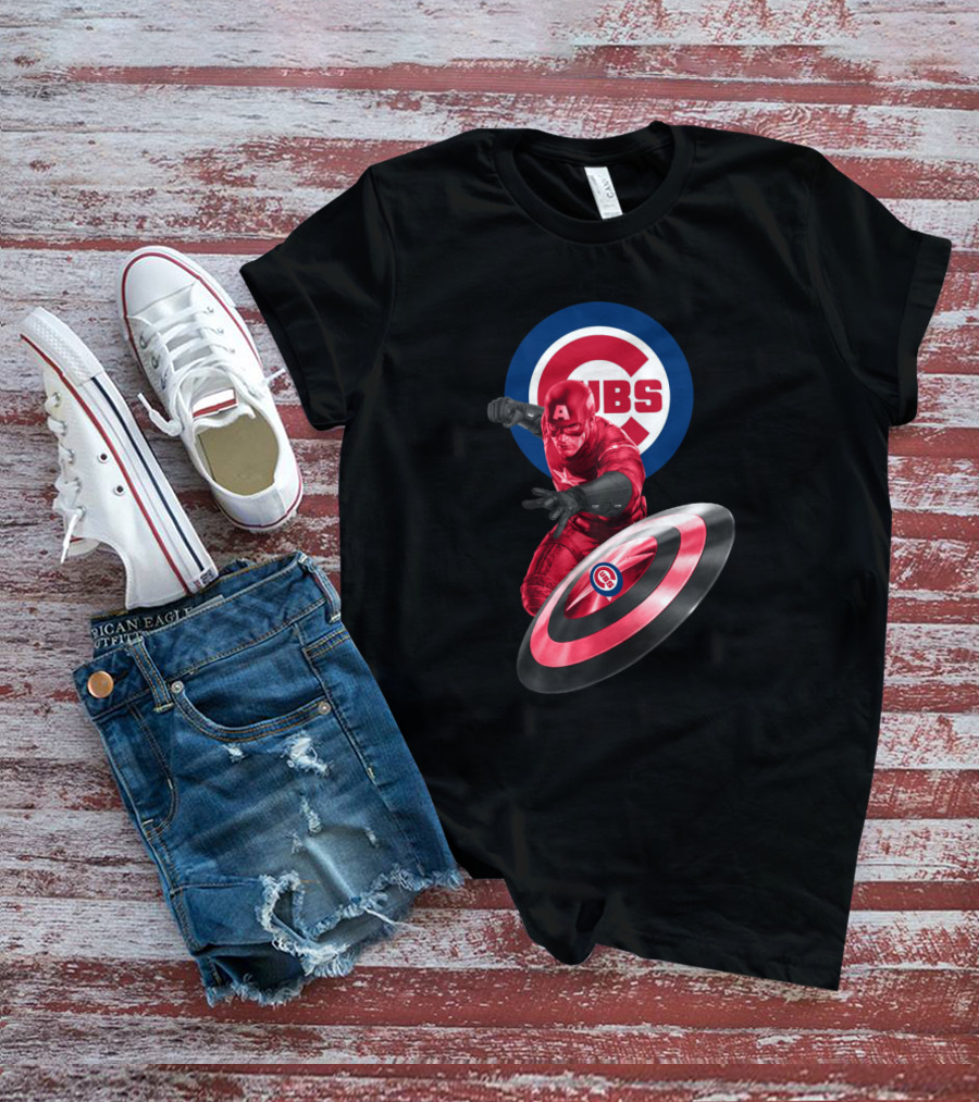 Chicago Cubs And Captain America Fans United With Iconic Shield T-Shirt
