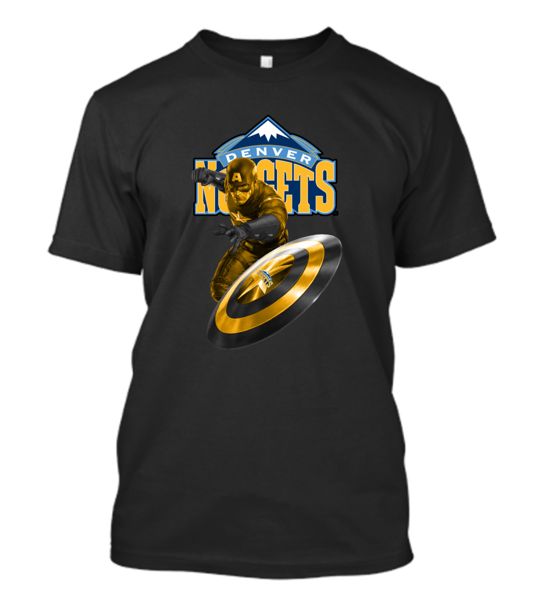 Denver Nuggets Captain America Fan Crossover Hero Action T-Shirt