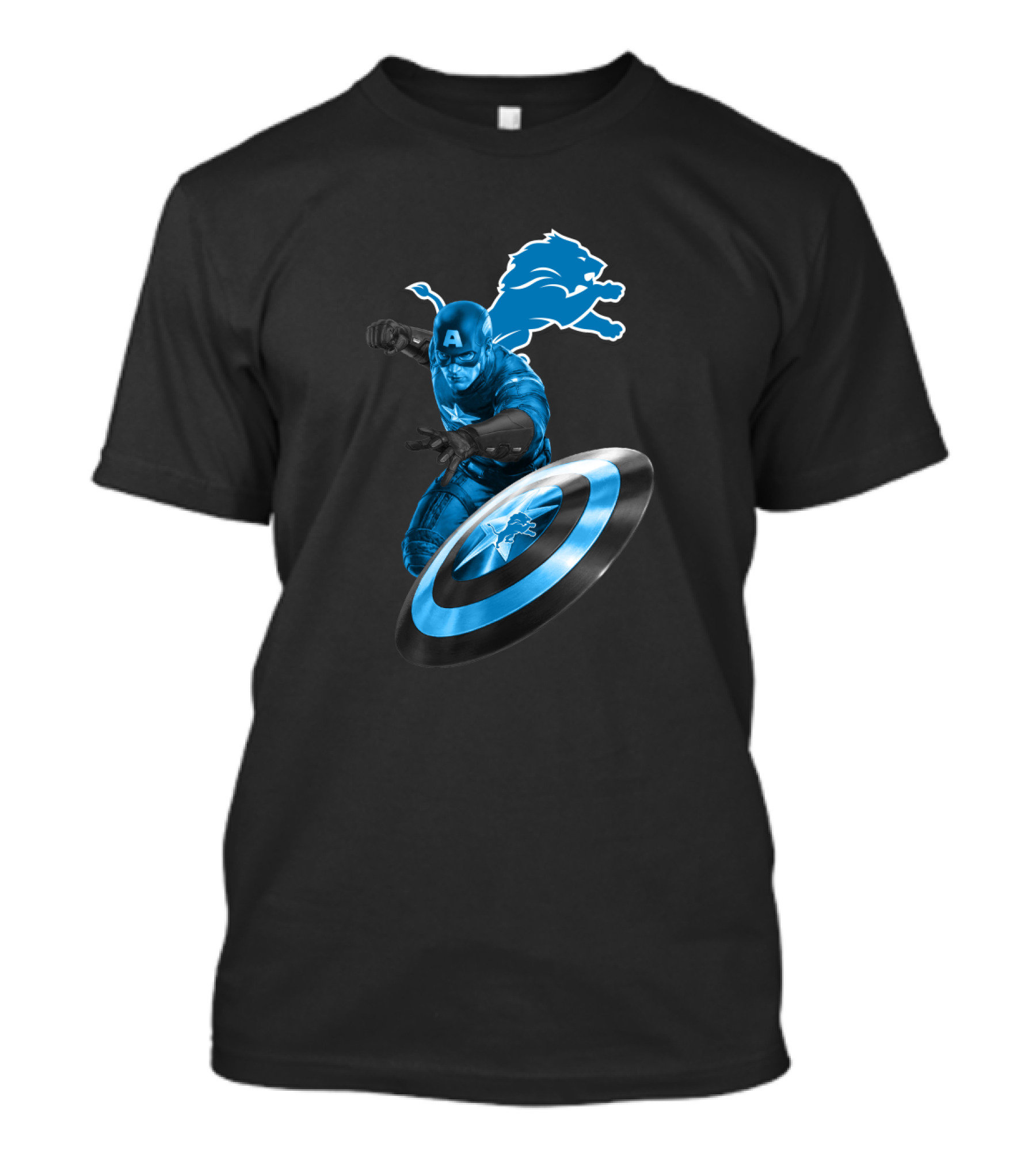 Detroit Lions Captain America Shield Fusion T-Shirt