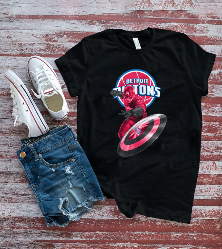 Detroit Pistons Captain America Crossover Fans Exclusive T-Shirt