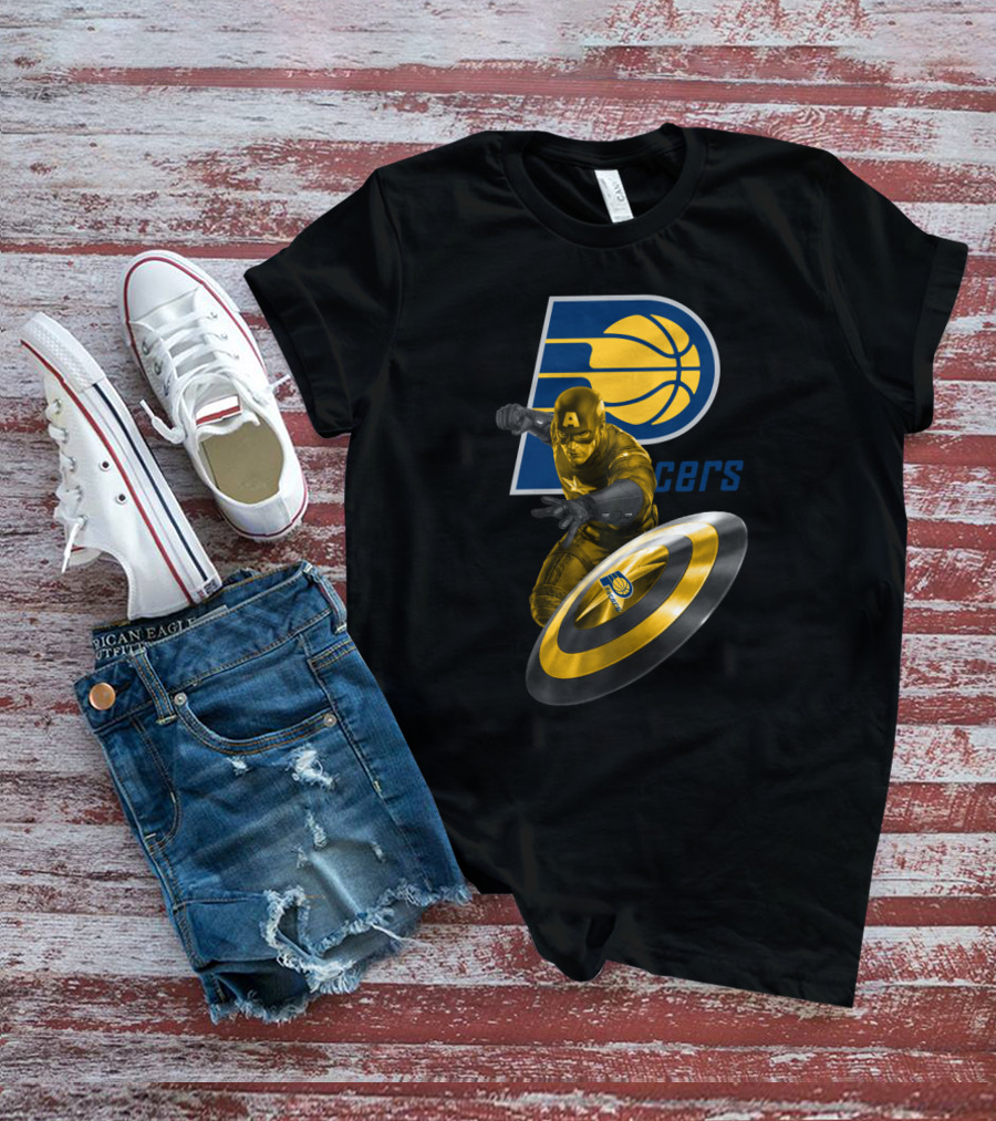 Pacers Logo With Marvel Captain America And Shield T-Shirt